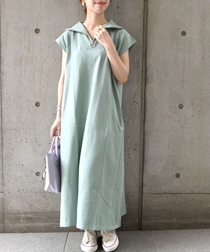 SHIPS any:〈UVカット・抗菌防臭〉ミニ裏毛 ハーフジップ ワンピース