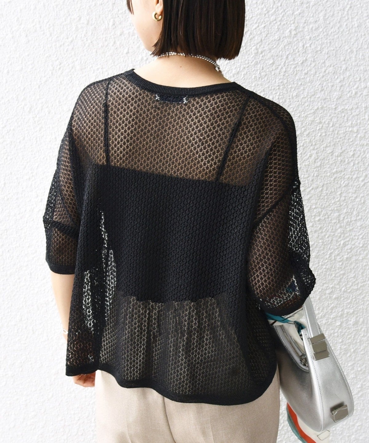 〈手洗い可能〉メッシュ編 半袖 ニット プルオーバー