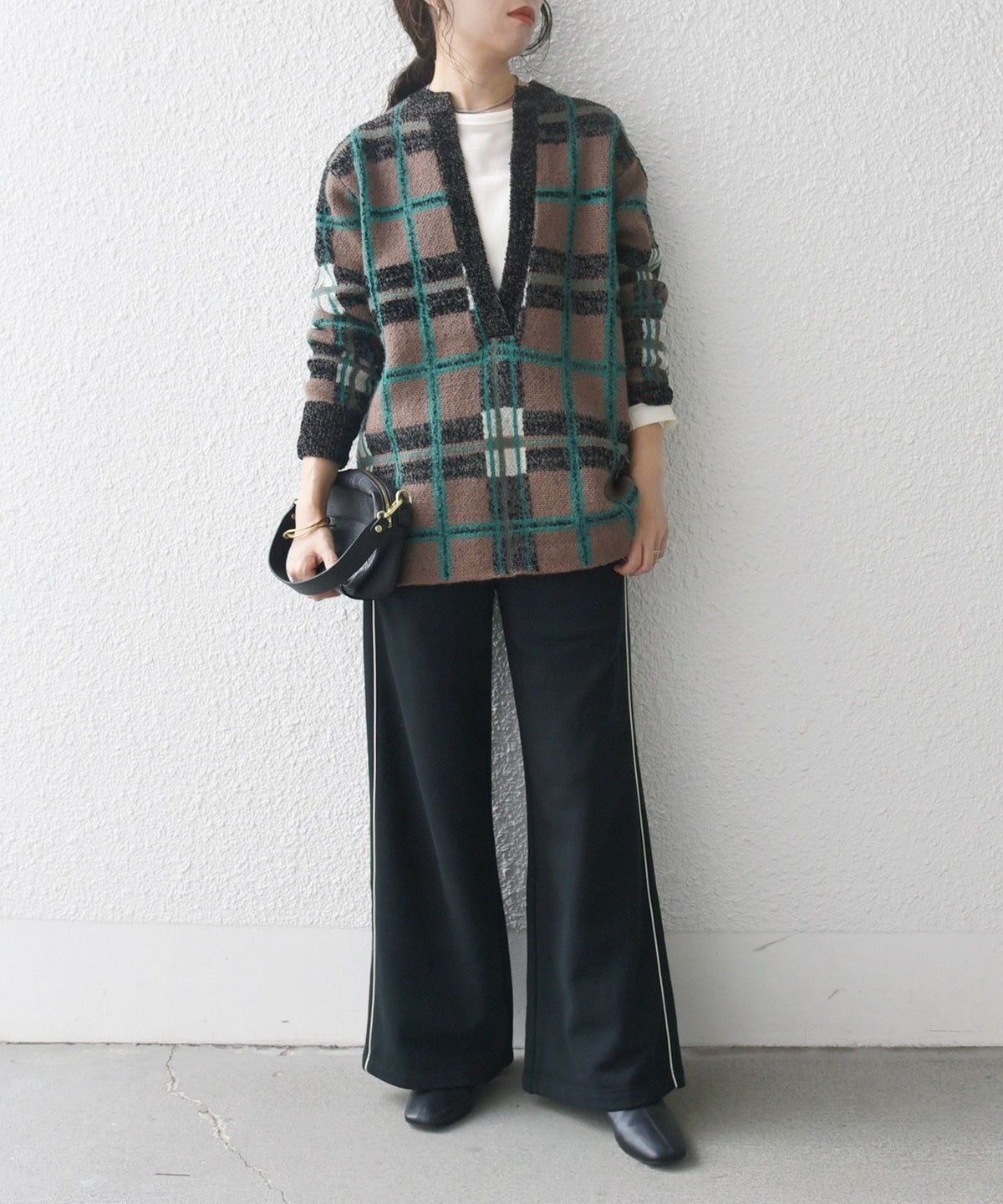 SHIPS any:〈手洗い可能〉チェック ジャカード スキッパー 深Vネック ニット