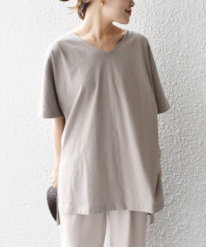 【WEB限定】〈UVカット〉USAコットンルーズVネックTEE