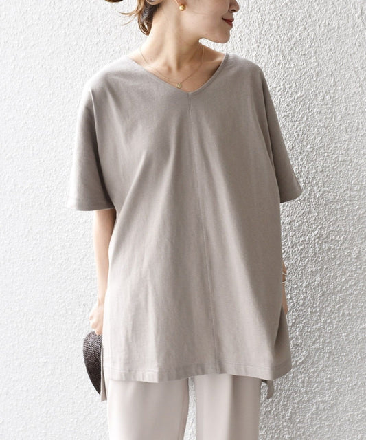 【WEB限定】〈UVカット〉USAコットンルーズVネックTEE