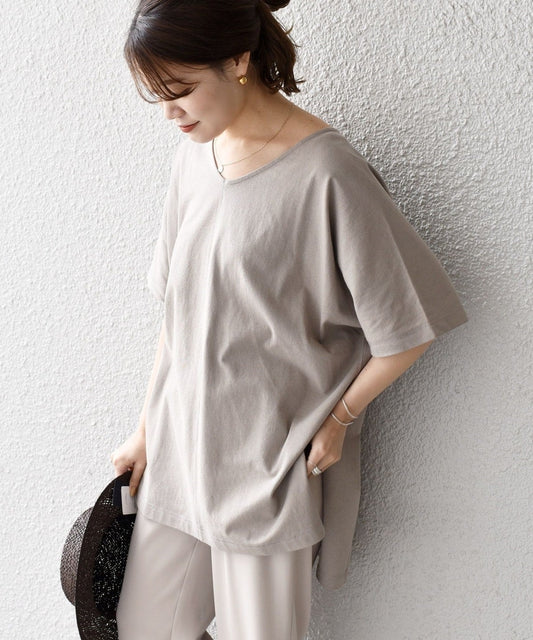 【WEB限定】〈UVカット〉USAコットンルーズVネックTEE