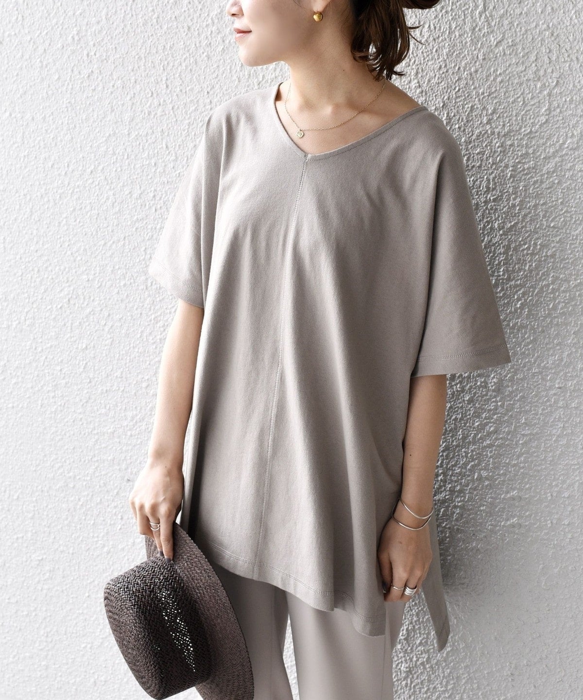 【WEB限定】〈UVカット〉USAコットンルーズVネックTEE
