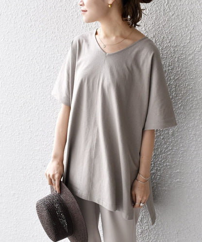 【WEB限定】〈UVカット〉USAコットンルーズVネックTEE