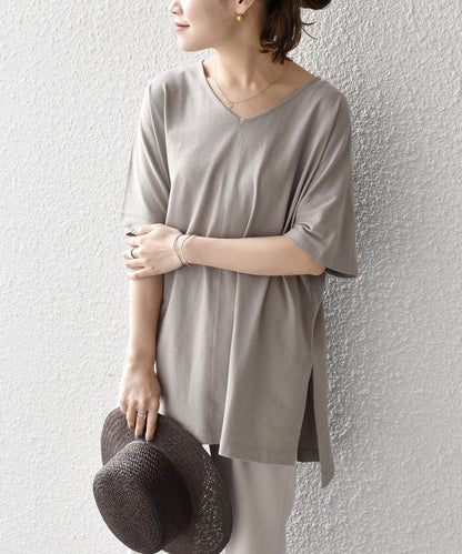 【WEB限定】〈UVカット〉USAコットンルーズVネックTEE