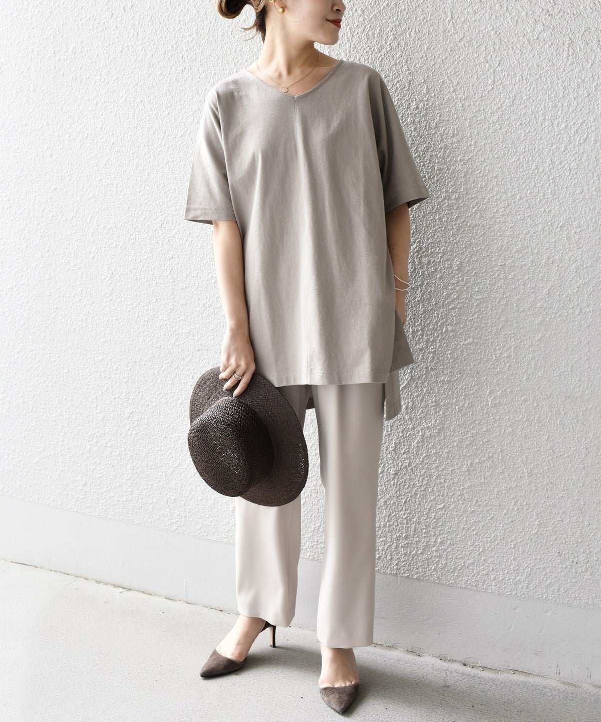 【WEB限定】〈UVカット〉USAコットンルーズVネックTEE