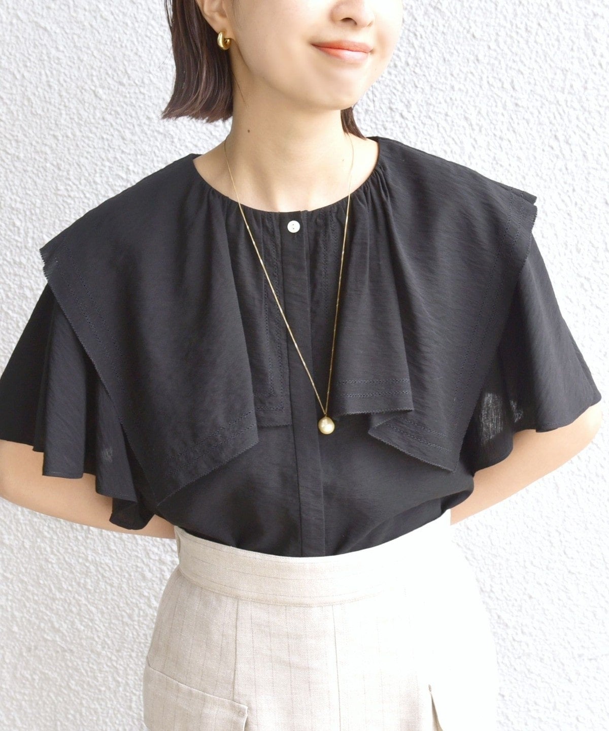 【WEB限定】〈手洗い可能〉セーラー カラー ピコ ブラウス