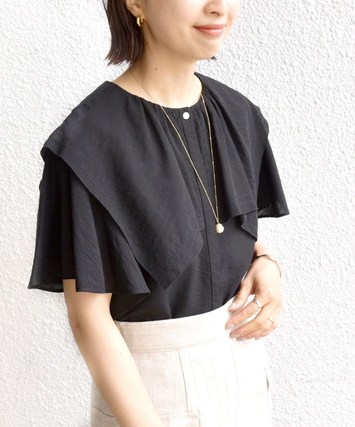 【WEB限定】〈手洗い可能〉セーラー カラー ピコ ブラウス