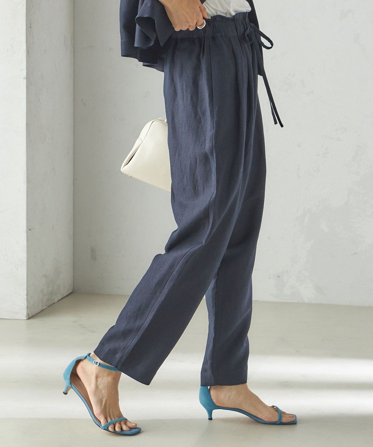 SHIPS Primary Navy Label:麻 レーヨン イージー パンツ