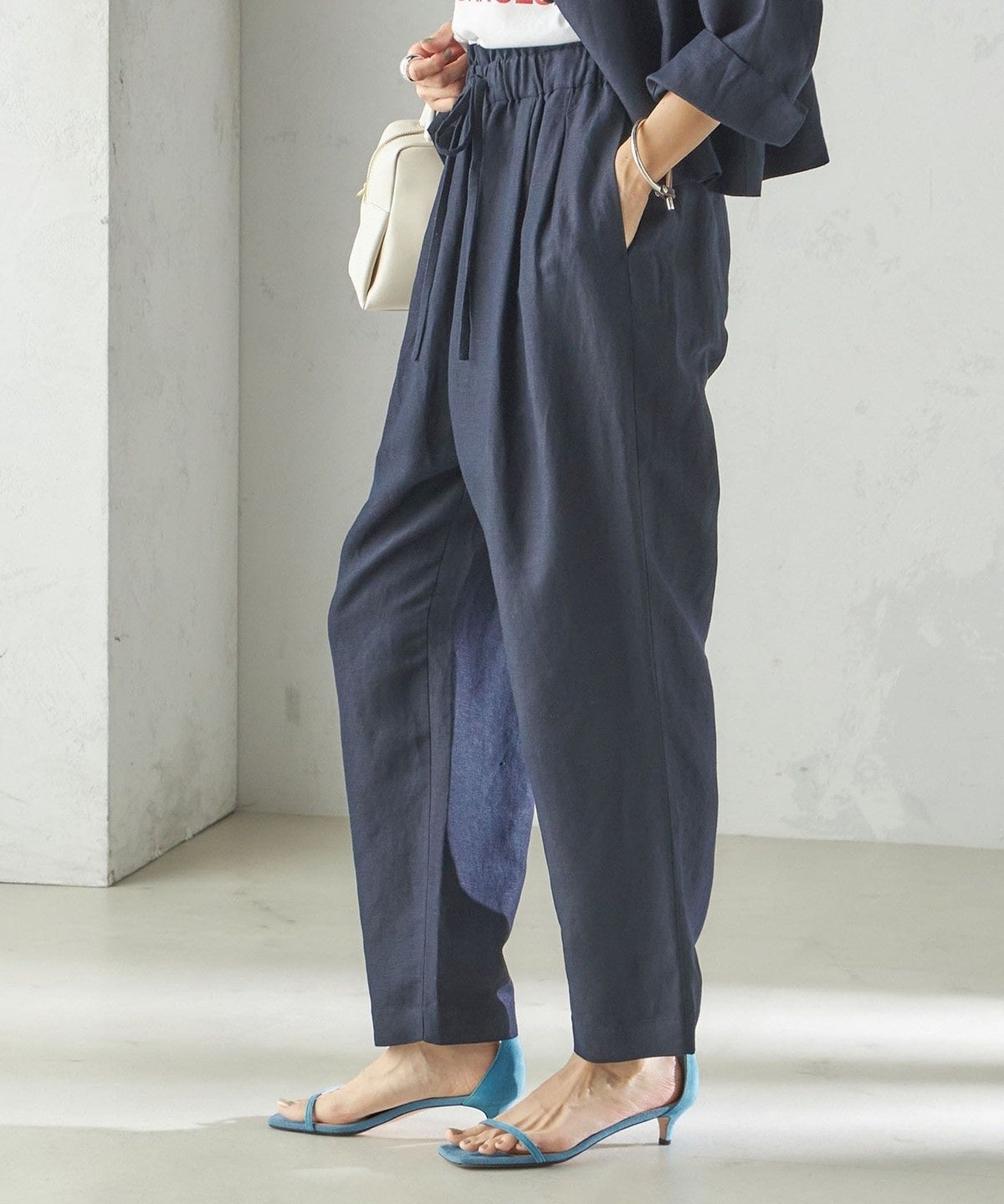 SHIPS Primary Navy Label:麻 レーヨン イージー パンツ