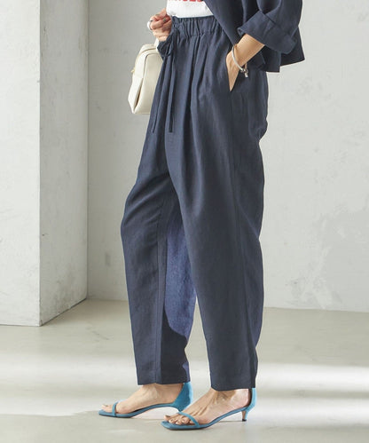 SHIPS Primary Navy Label:麻 レーヨン イージー パンツ