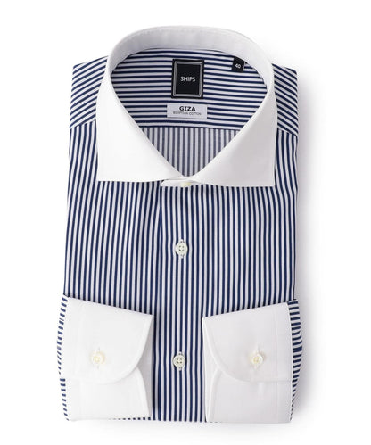 SD: ロンスト クレリック ホリゾンタルカラー シャツ(ネイビー)