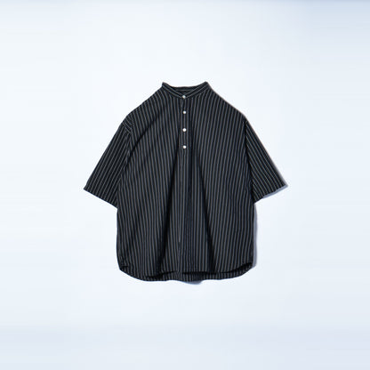 SHIPS any: 〈洗濯機可能〉コットン/リネン ストライプ バンド スキッパー ハーフスリーブ シャツ