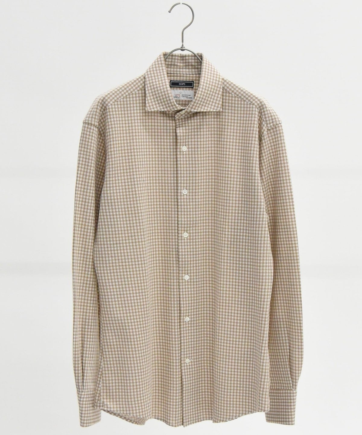 SHIPS:ALBINI ジャージー ギンガムチェック イタリアン ワイドカラー シャツ