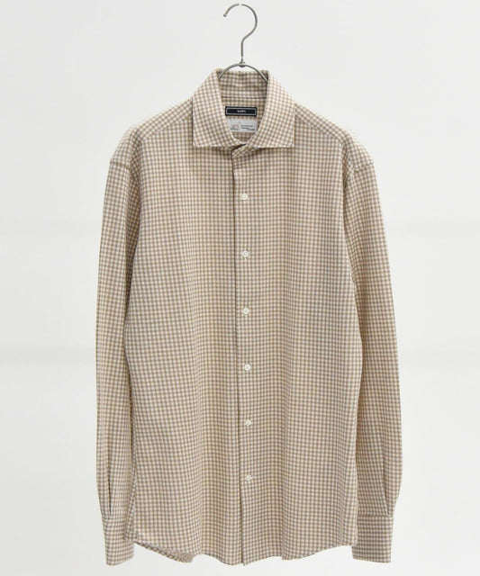 SHIPS:ALBINI ジャージー ギンガムチェック イタリアン ワイドカラー シャツ