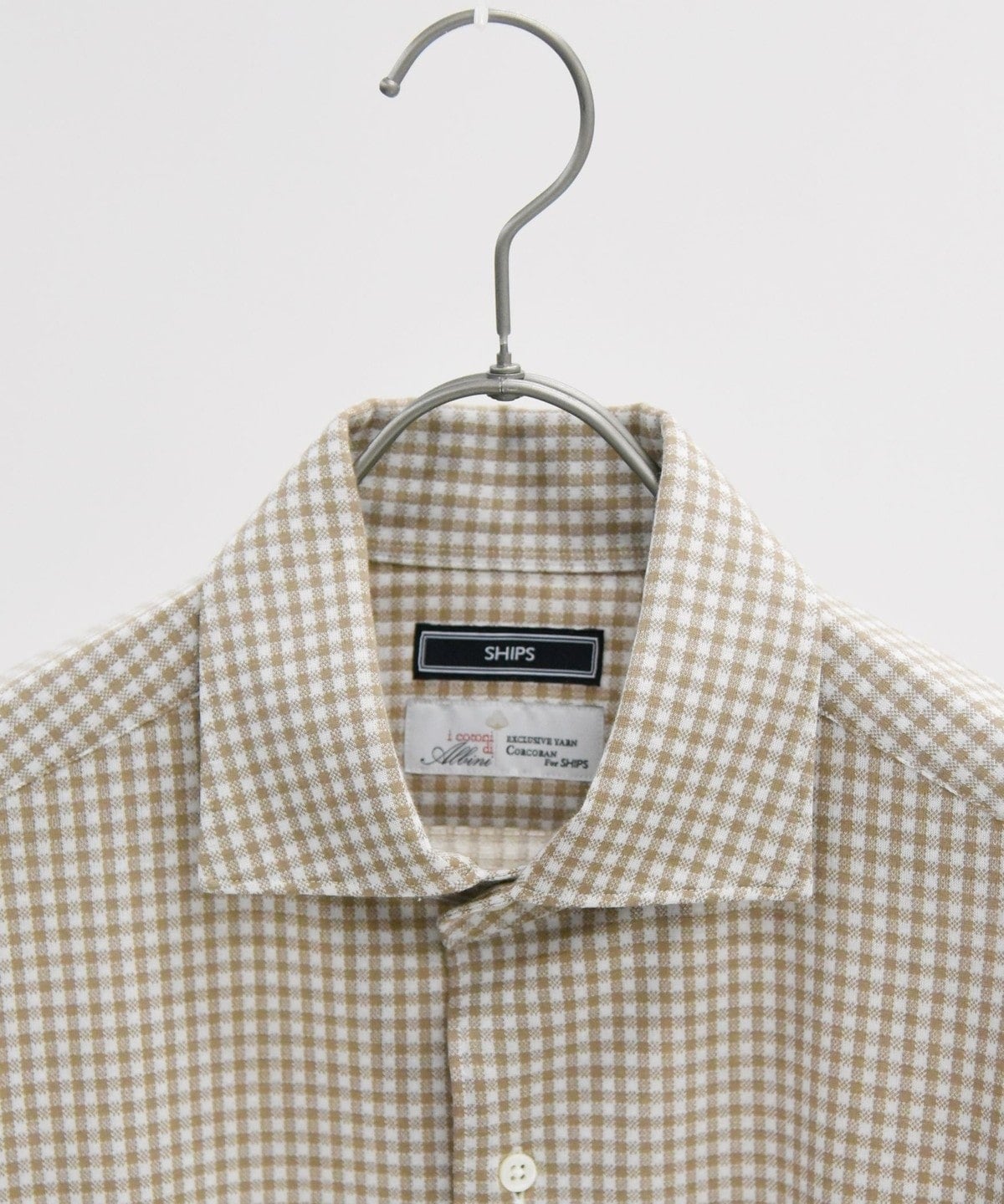 SHIPS:ALBINI ジャージー ギンガムチェック イタリアン ワイドカラー シャツ