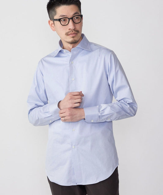 SHIPS:イージーアイロン ツイル 無地 ワイドカラー シャツ