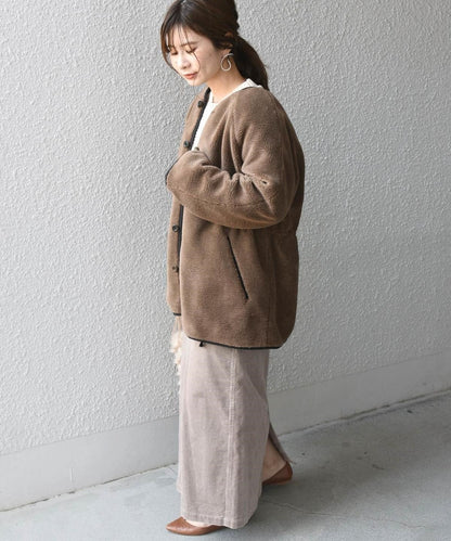 Khaju:リバーシブルノーカラードロストボアコート