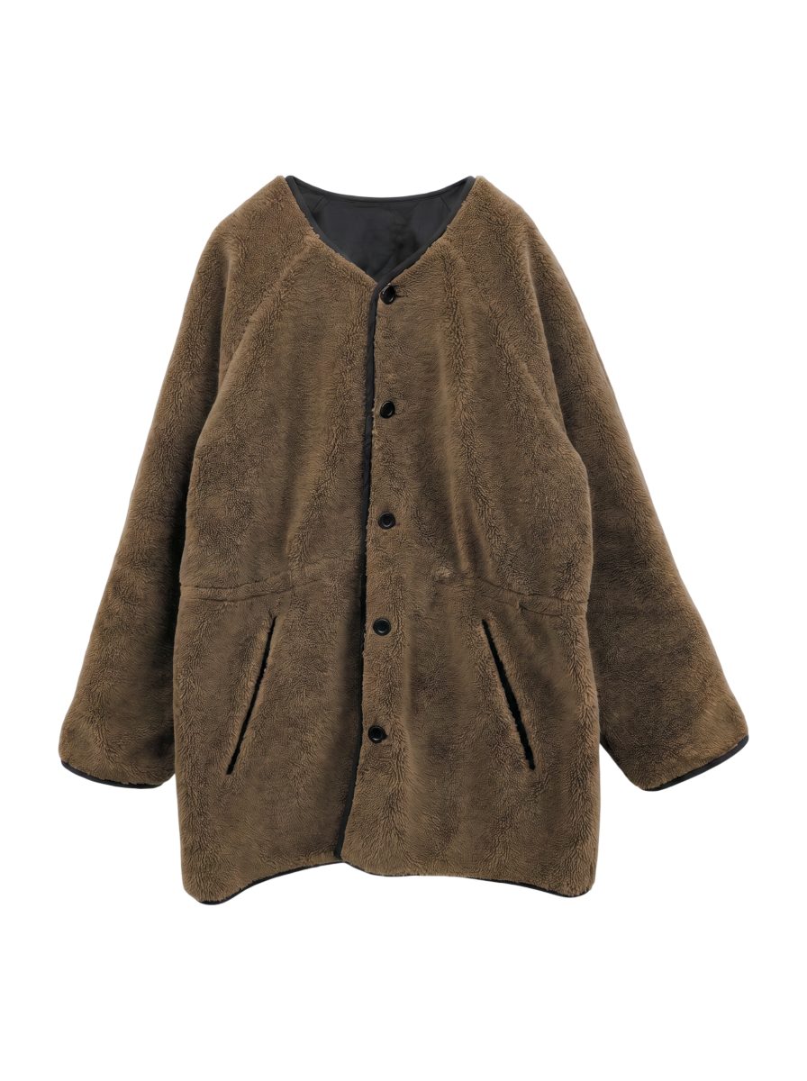 Khaju:リバーシブルノーカラードロストボアコート