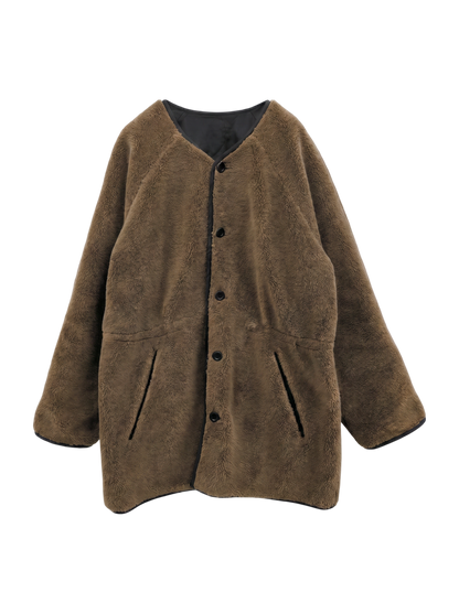 Khaju:リバーシブルノーカラードロストボアコート