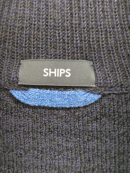 SHIPS:〈手洗い可能〉ミドルゲージ ランダムアラン ショールカラー カーディガン