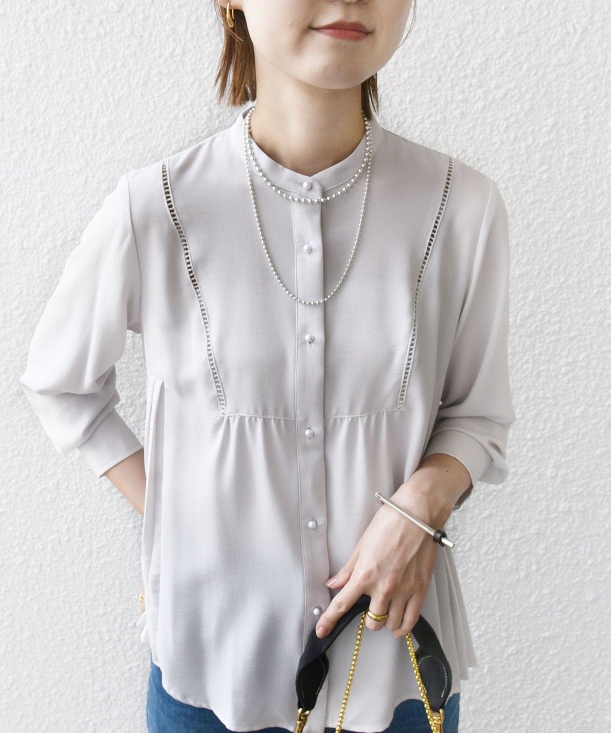 【WEB限定】〈手洗い可能〉ストレッチ ジョーゼット プリーツ ブラウス