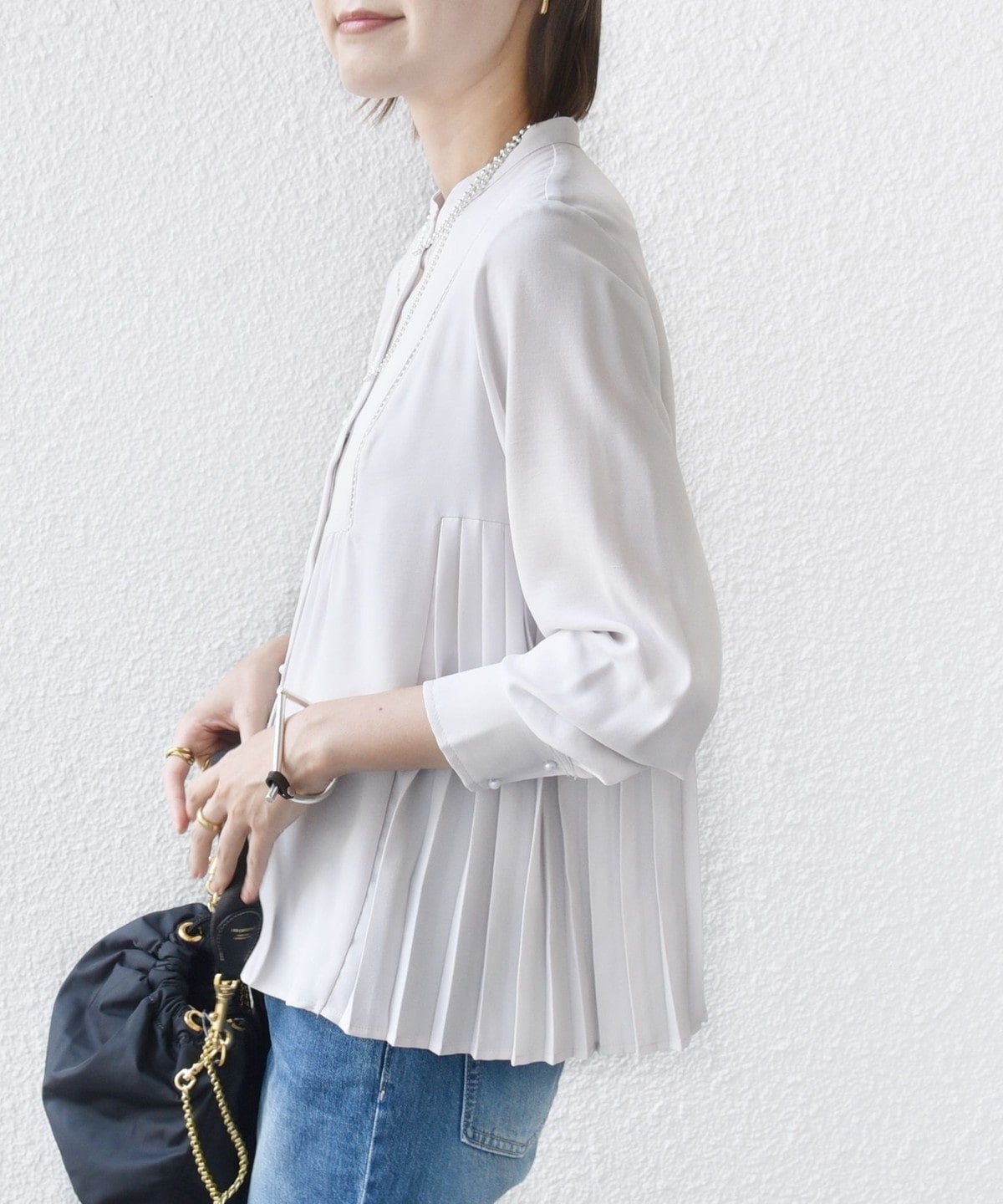 【WEB限定】〈手洗い可能〉ストレッチ ジョーゼット プリーツ ブラウス