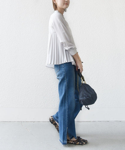 【WEB限定】〈手洗い可能〉ストレッチ ジョーゼット プリーツ ブラウス