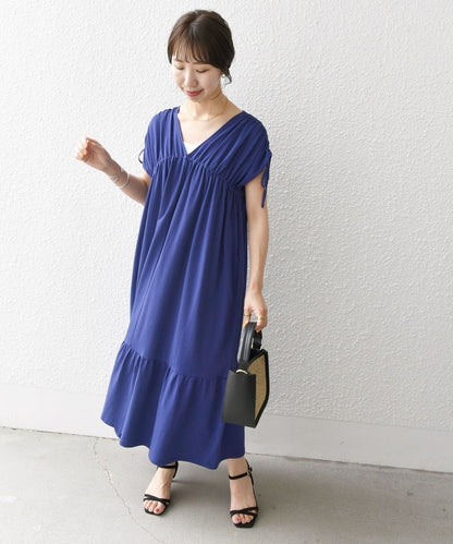 SHIPS any:〈洗濯機可能〉ショルダー ギャザー ドロスト ティアード ワンピース