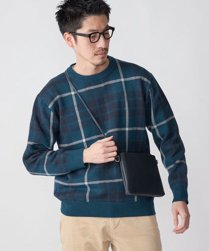 SHIPS:〈手洗い可能〉コットン カシミヤ チェック クルーネックニット