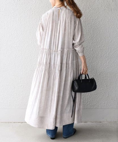 〈手洗い可能〉プリントカッセンギャザーワンピース