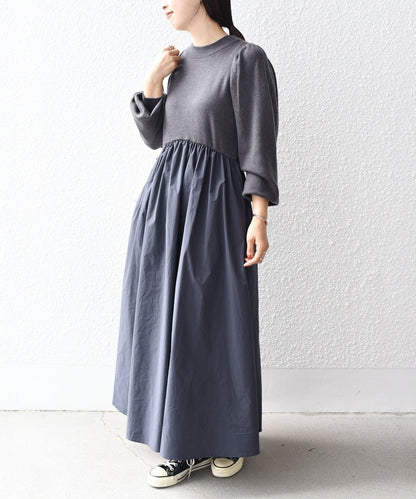 〈手洗い可能〉ニット×タフタコンビワンピース