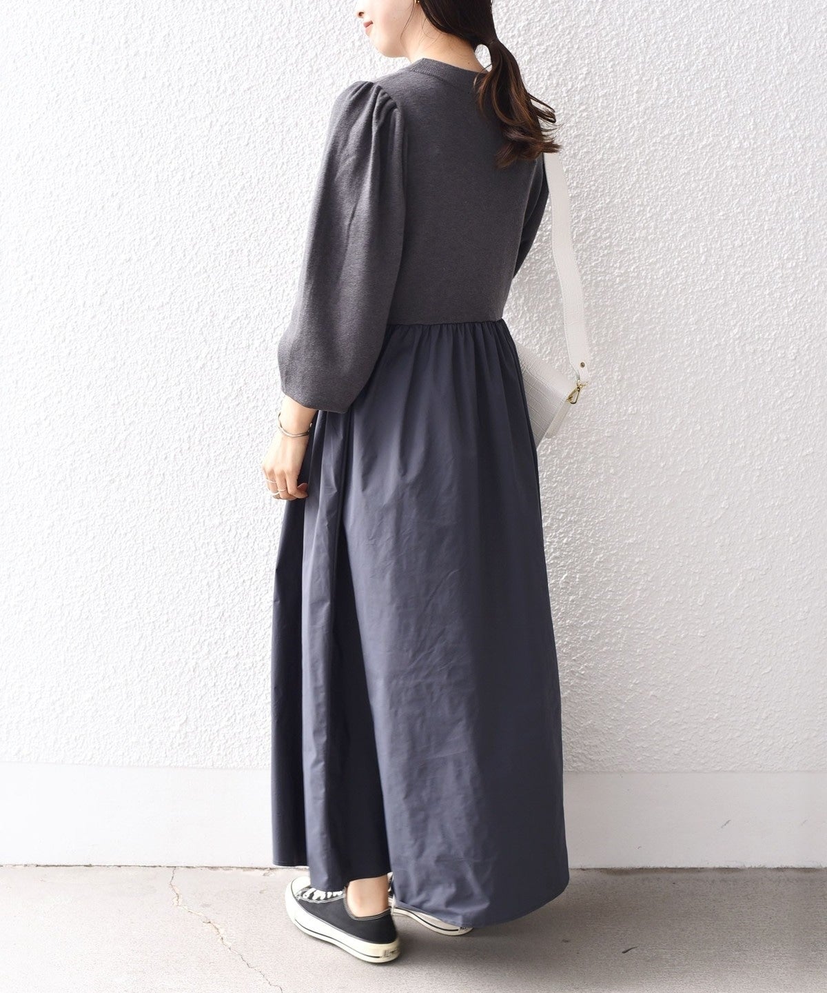 〈手洗い可能〉ニット×タフタコンビワンピース