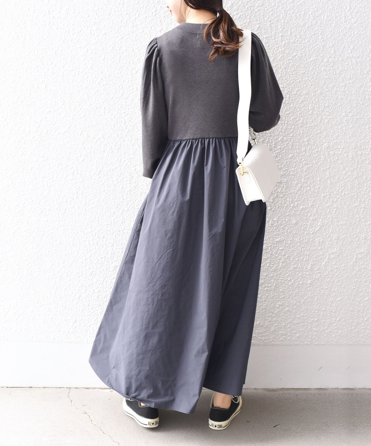 〈手洗い可能〉ニット×タフタコンビワンピース