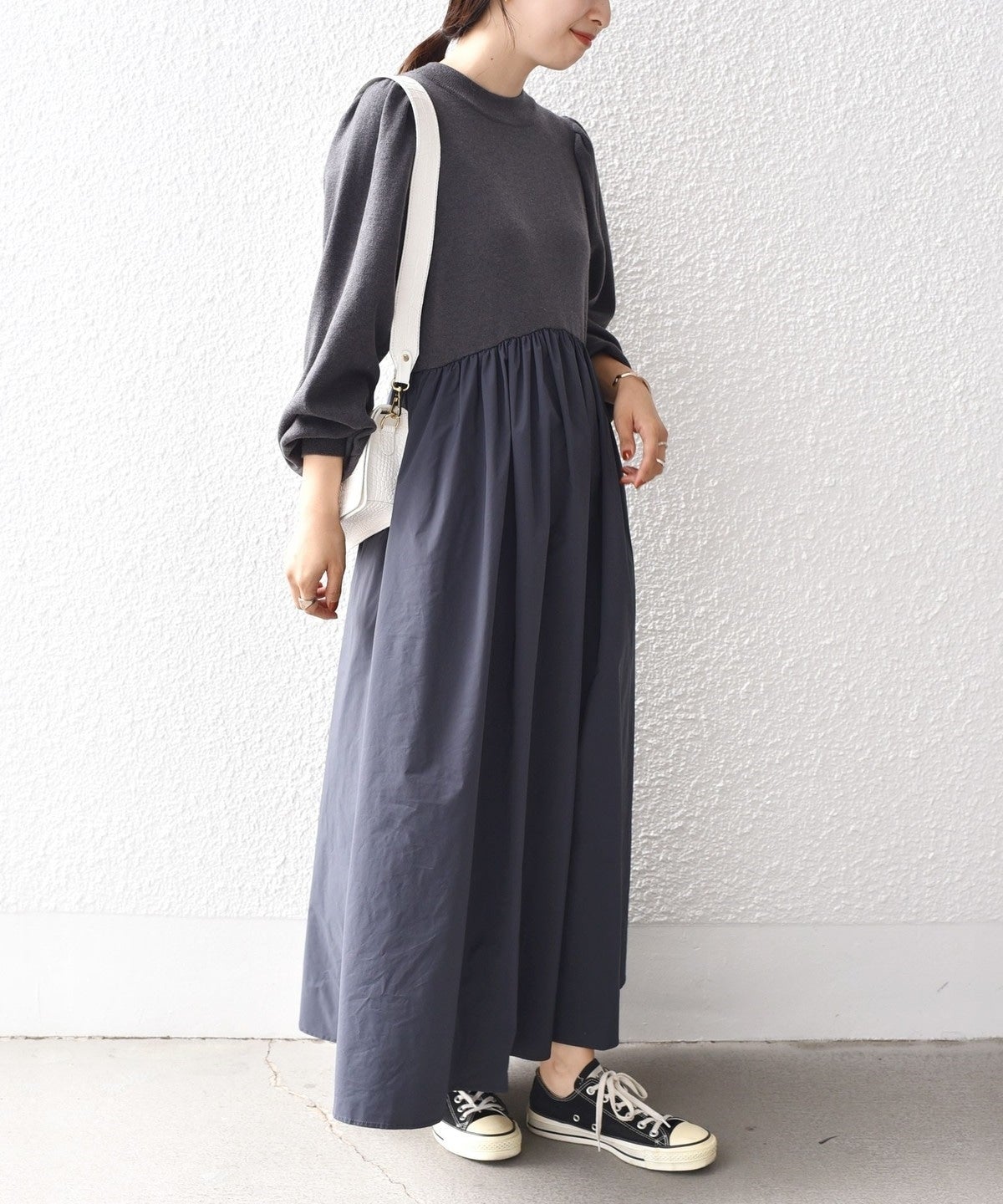 〈手洗い可能〉ニット×タフタコンビワンピース