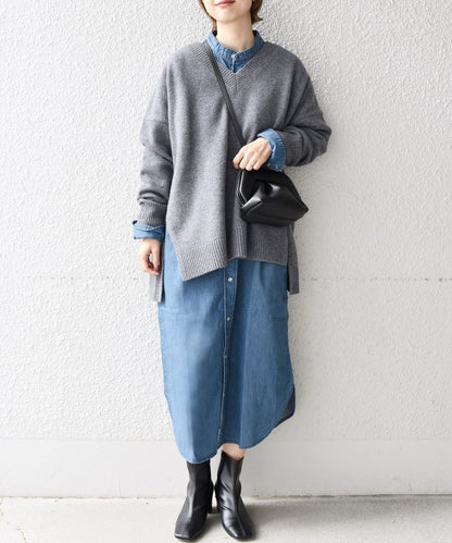 〈手洗い可能〉Vネックサイドスリットビッグプルオーバー