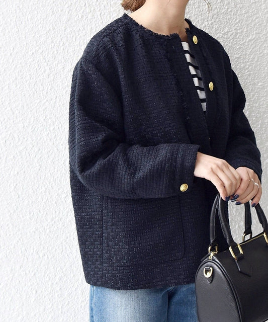 SHIPS any: スラブ ツイード ショート ジャケット［NAVY BLUE］