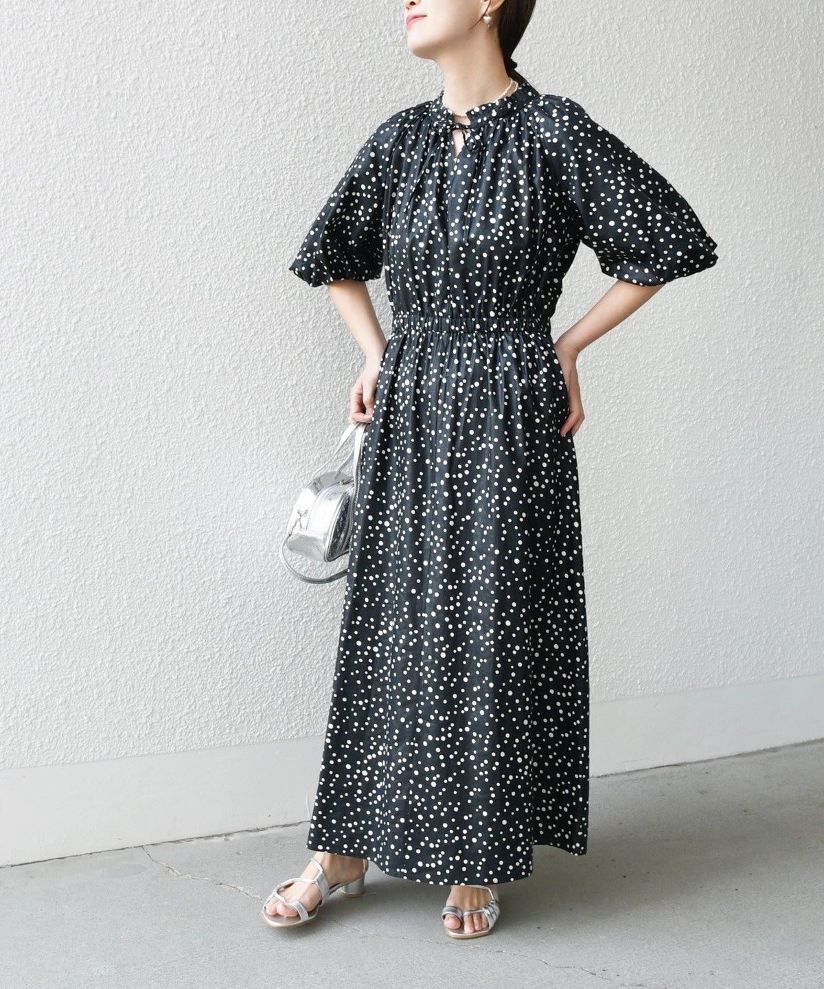 〈手洗い可能〉レーヨン リネン ボリューム スリーブ カフタン ワンピース