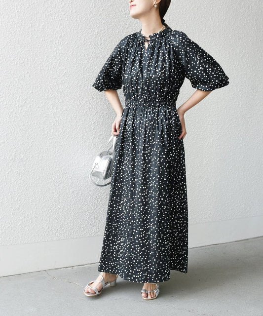 〈手洗い可能〉レーヨン リネン ボリューム スリーブ カフタン ワンピース