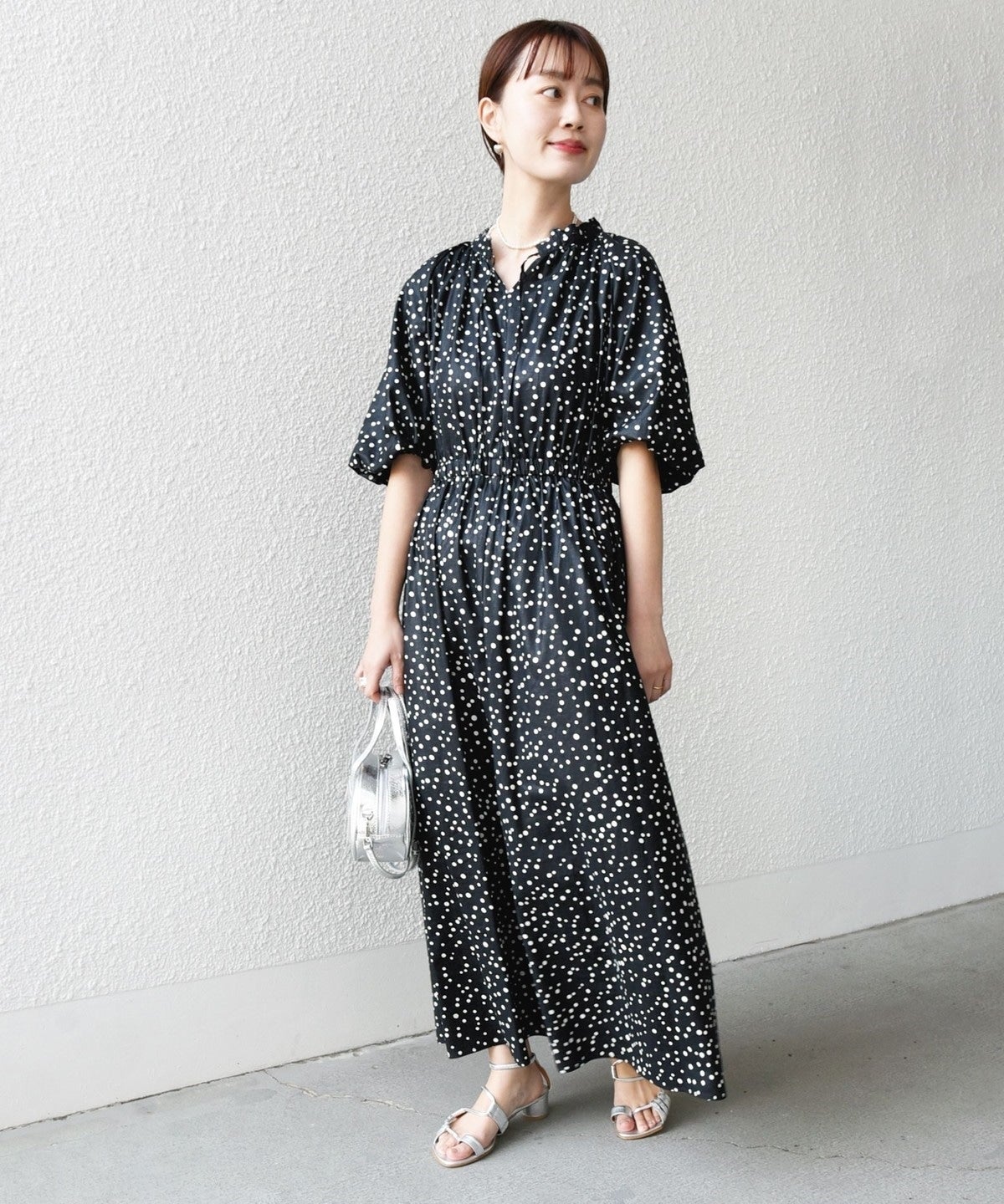 〈手洗い可能〉レーヨン リネン ボリューム スリーブ カフタン ワンピース