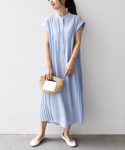 〈手洗い可能〉ストレッチ ジョーゼット プリーツ ワンピース