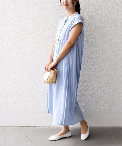 〈手洗い可能〉ストレッチ ジョーゼット プリーツ ワンピース