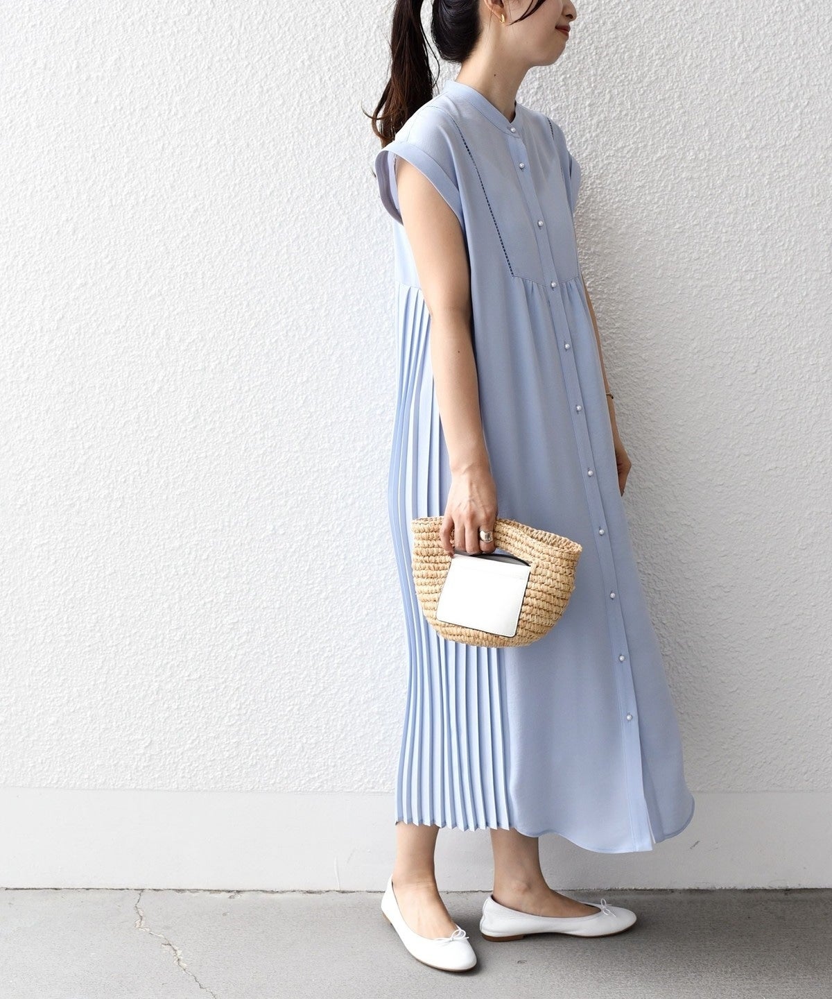 〈手洗い可能〉ストレッチ ジョーゼット プリーツ ワンピース