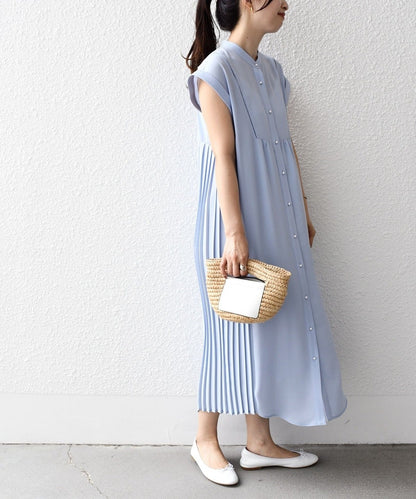 〈手洗い可能〉ストレッチ ジョーゼット プリーツ ワンピース