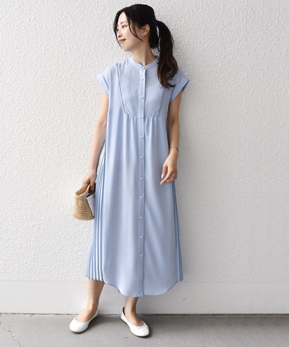 〈手洗い可能〉ストレッチ ジョーゼット プリーツ ワンピース