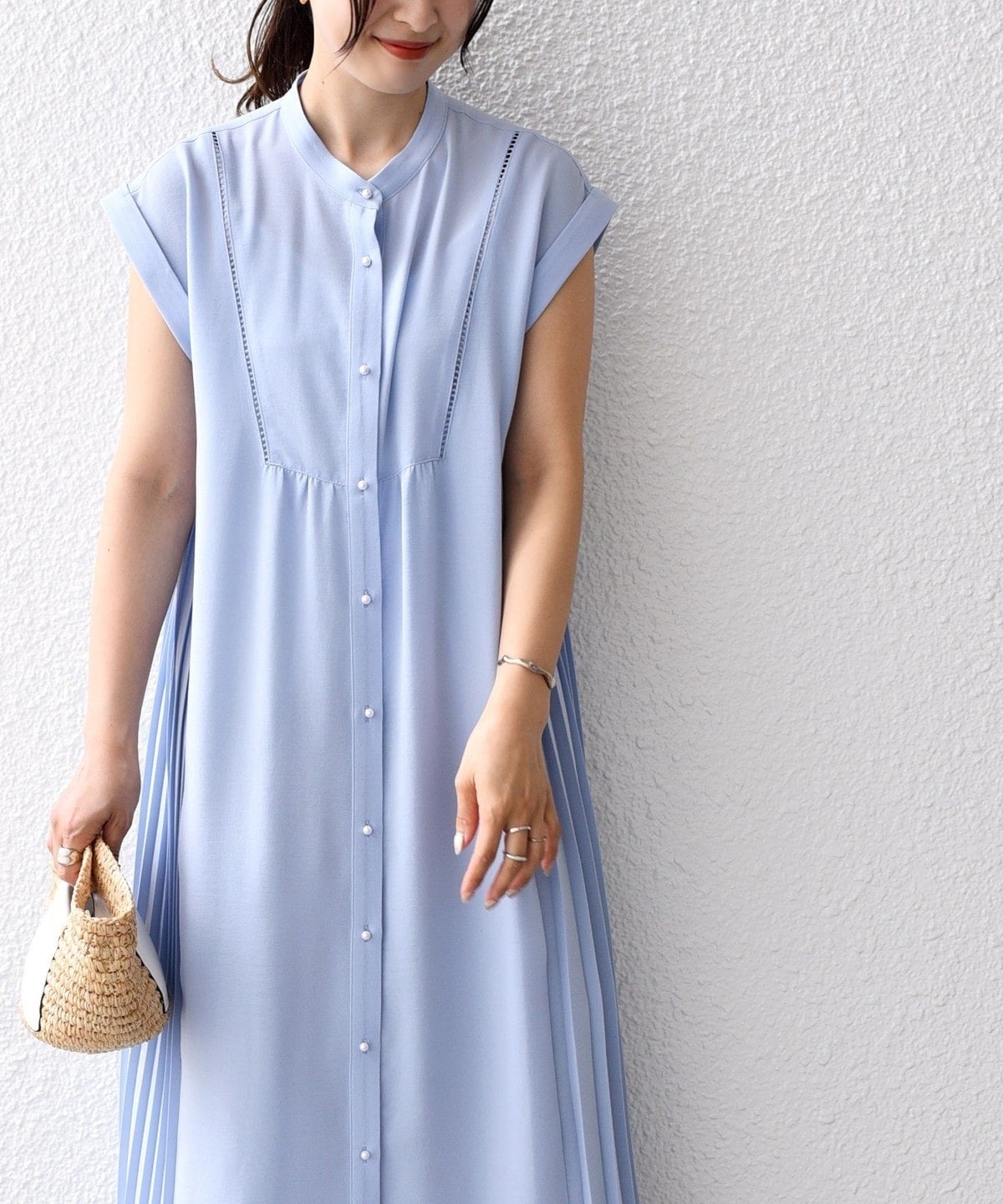 〈手洗い可能〉ストレッチ ジョーゼット プリーツ ワンピース