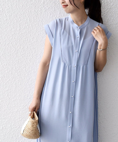 〈手洗い可能〉ストレッチ ジョーゼット プリーツ ワンピース