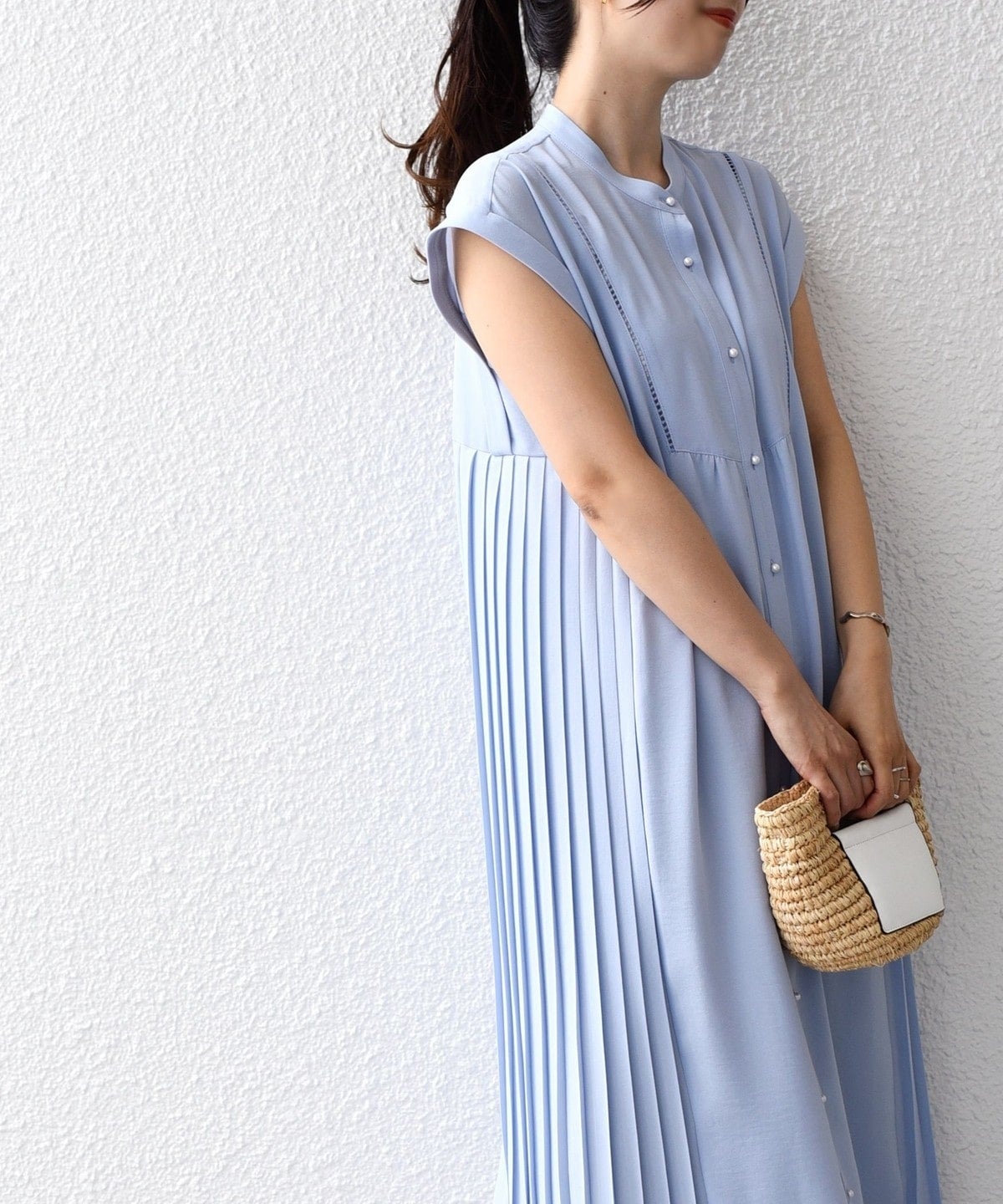 〈手洗い可能〉ストレッチ ジョーゼット プリーツ ワンピース