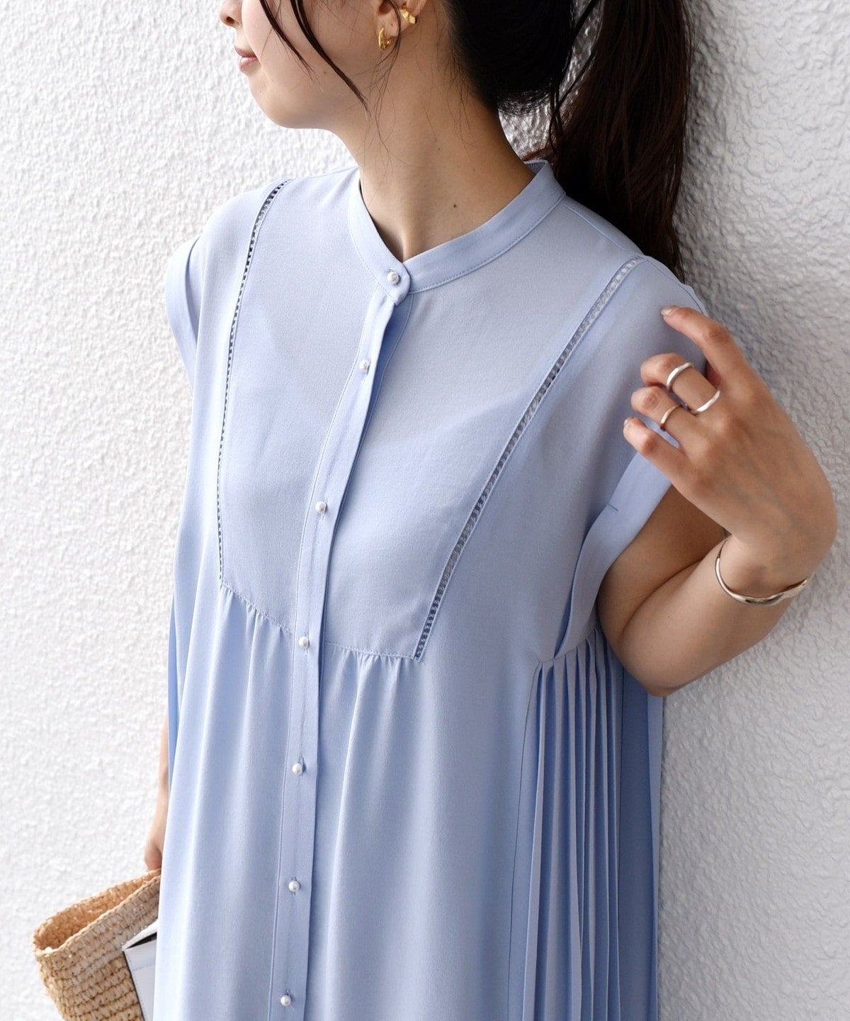 〈手洗い可能〉ストレッチ ジョーゼット プリーツ ワンピース