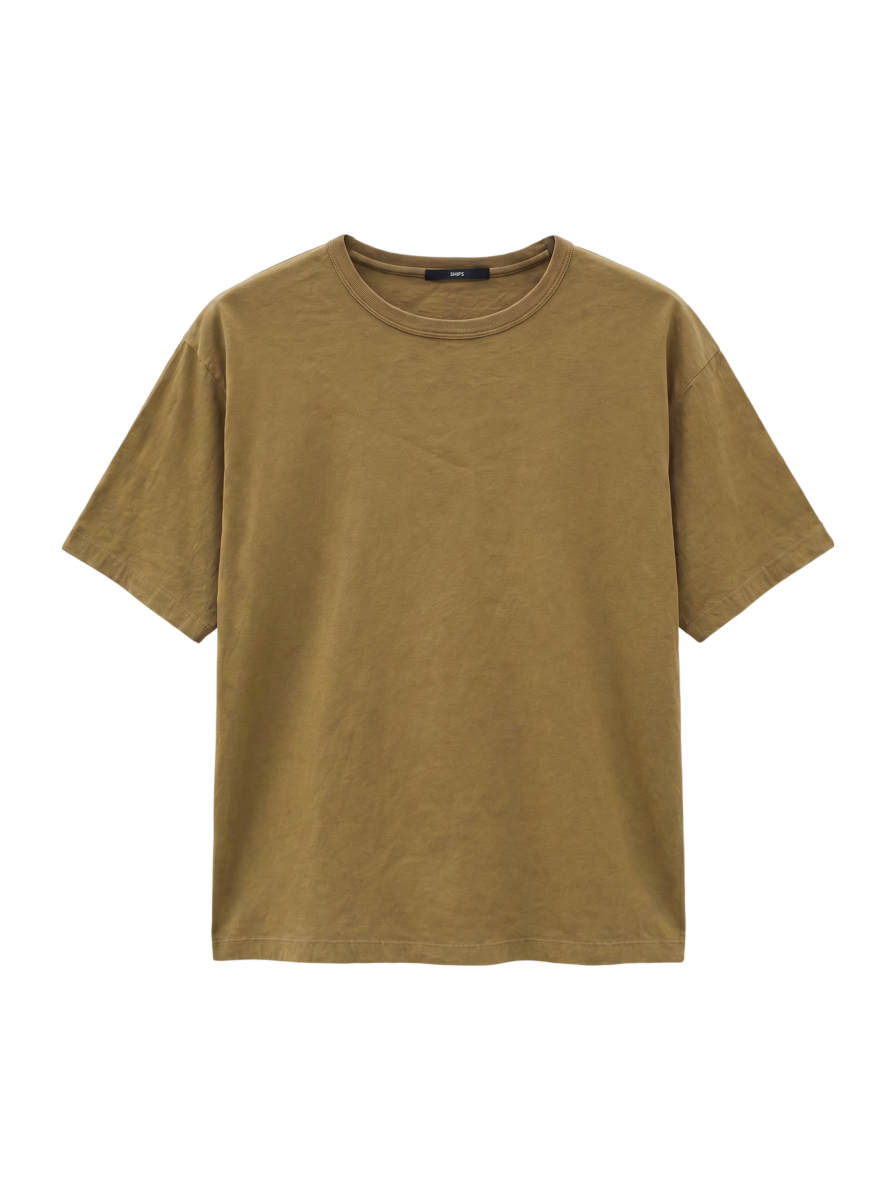 SHIPS: ストレッチ リネン クルーネック Tシャツ 【ソリッド】